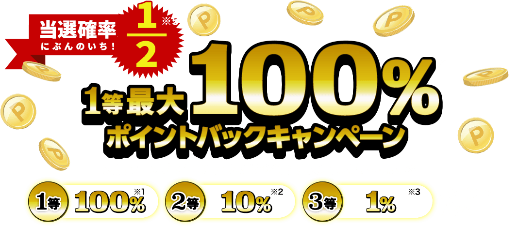 24時間限定！当選確率2分の1！1等最大100%ポイントバックキャンペーン